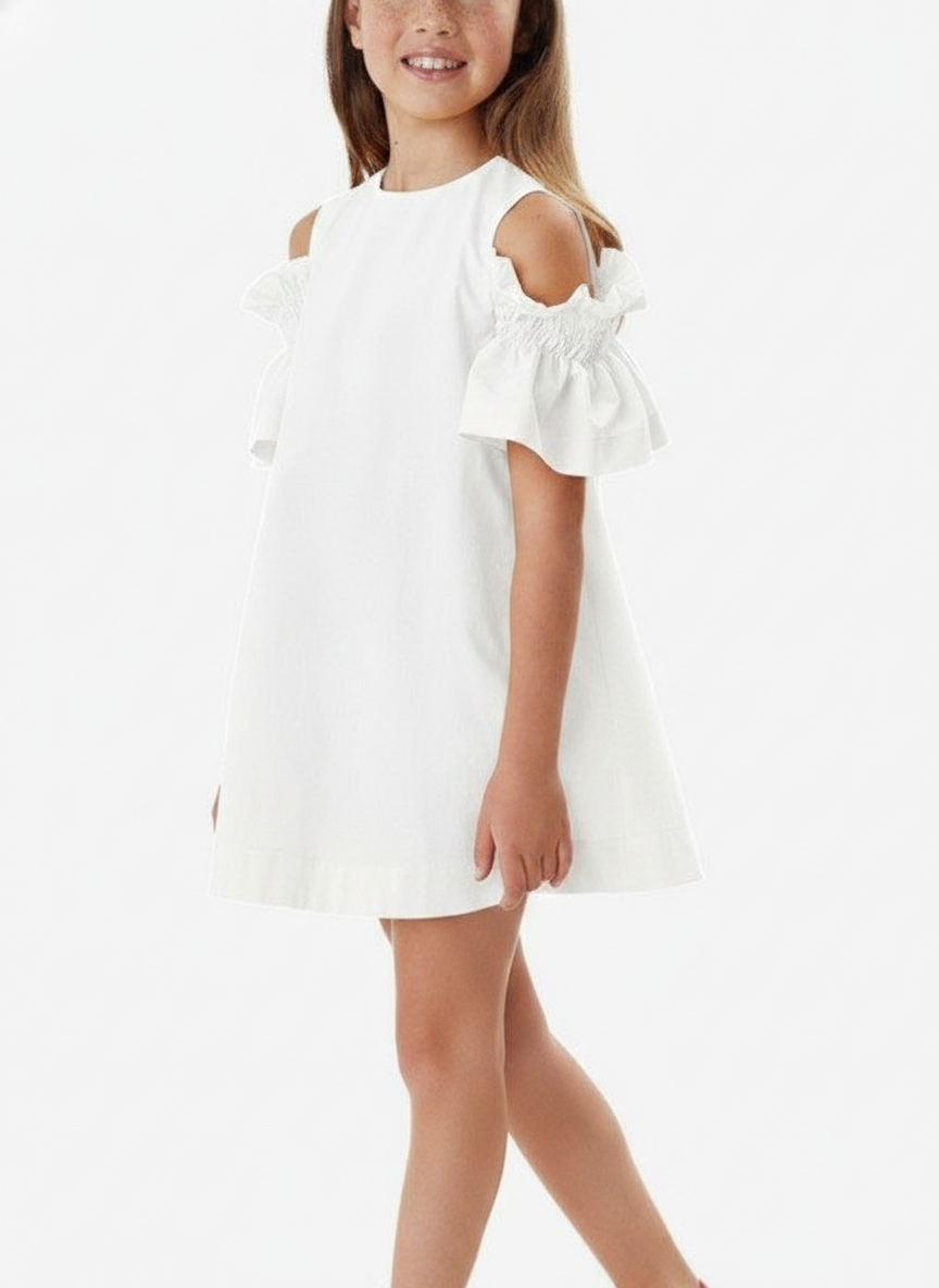 Cold Shoulder Ruffled Kids Shift Dress