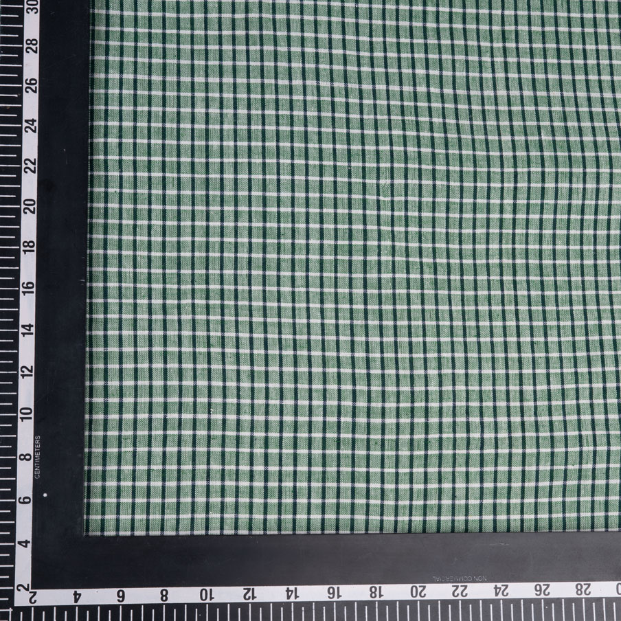 CHECK GREEN PURE COTTON 98 GSM HANDWOVEN FABRIC