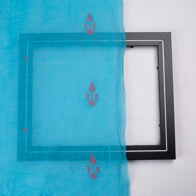 GEOMETRIC BLUE JAMDANI PURE COTTON 58 GSM FABRIC