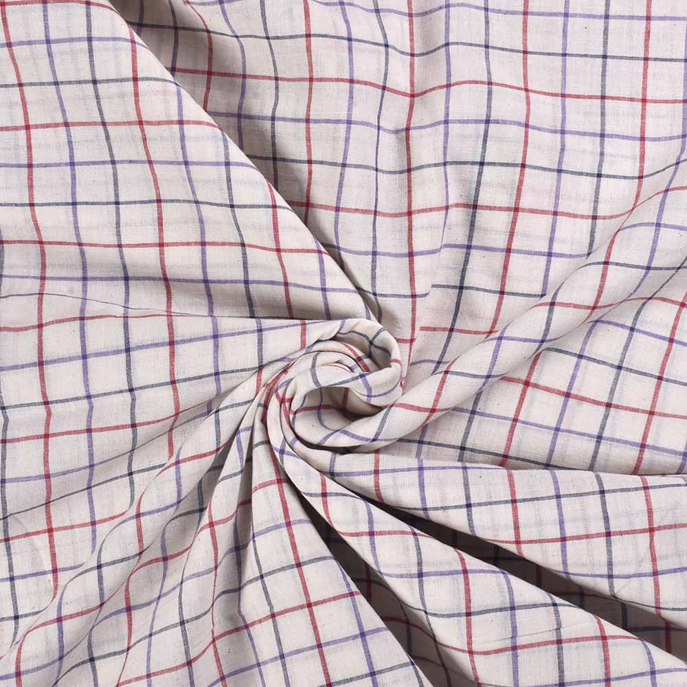 Check Multicolour & White Pure Cotton 68 GSM Handwoven Fabric