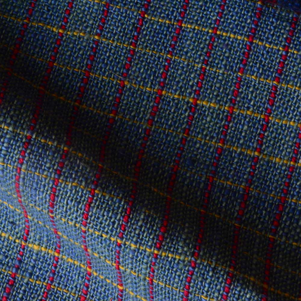 Check Teal Blue Khadi Fabric - 231 GSM Handspun & Handwoven