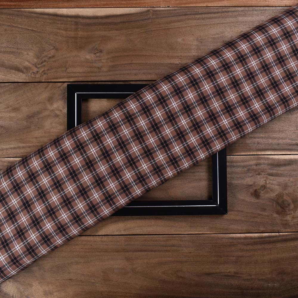 CHECK BROWN & BLACK PURE COTTON 93 GSM HANDWOVEN FABRIC