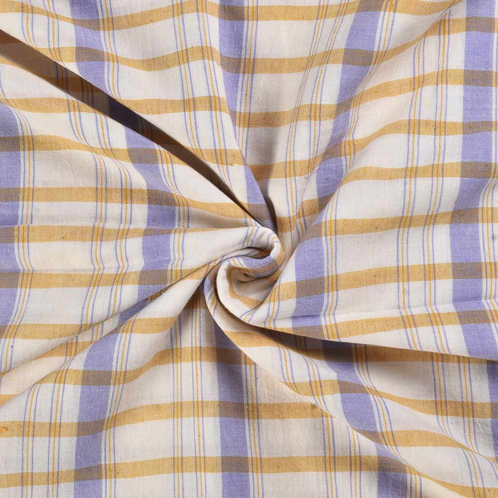 Check Blue Yellow & White Pure Cotton 89 GSM Handwoven Fabric