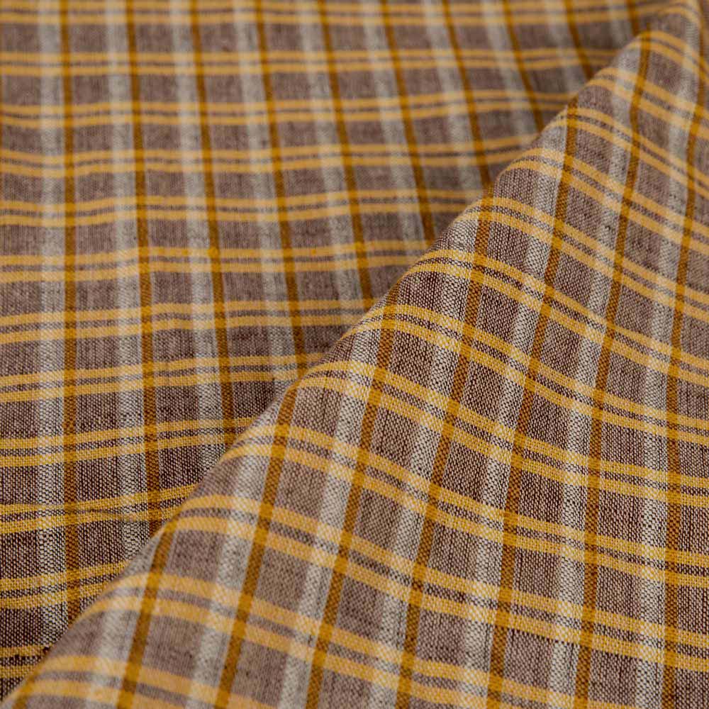 CHECK BROWN COTTON 115 GSM HANDWOVEN FABRIC