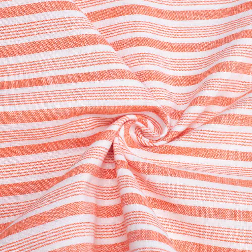 Stripe Orange & White Khadi Cotton 97 GSM Handwoven Fabric