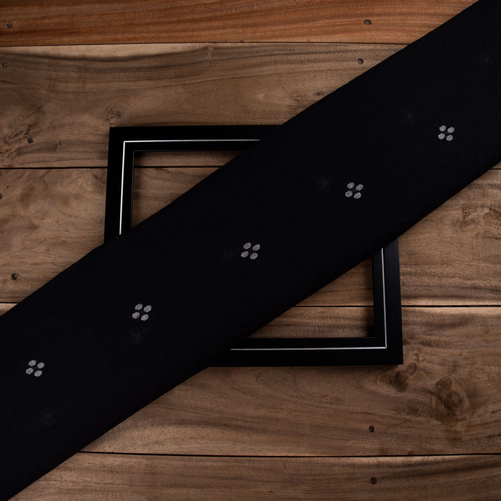 Geometric Black Jamdani Pure Cotton 56 GSM Handwoven Fabric