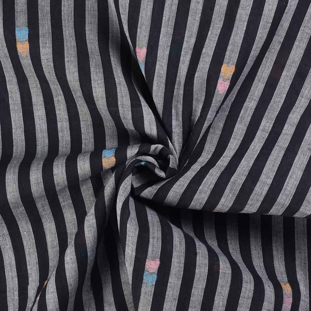 Stripe Black White Jamdani Pure Cotton 62 GSM Handwoven Fabric