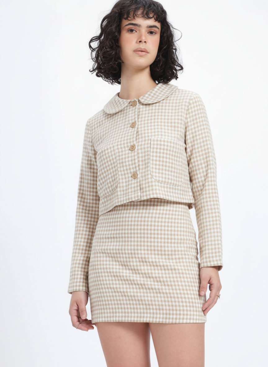 Full Sleeve Buttoned Top & Short Skirt Co-ord Set