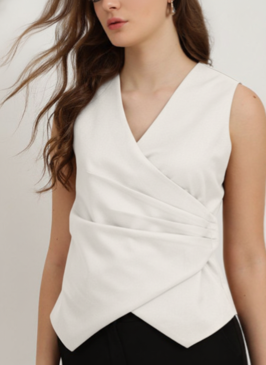 Wrap Pulled & Pleated Asymmetric Top