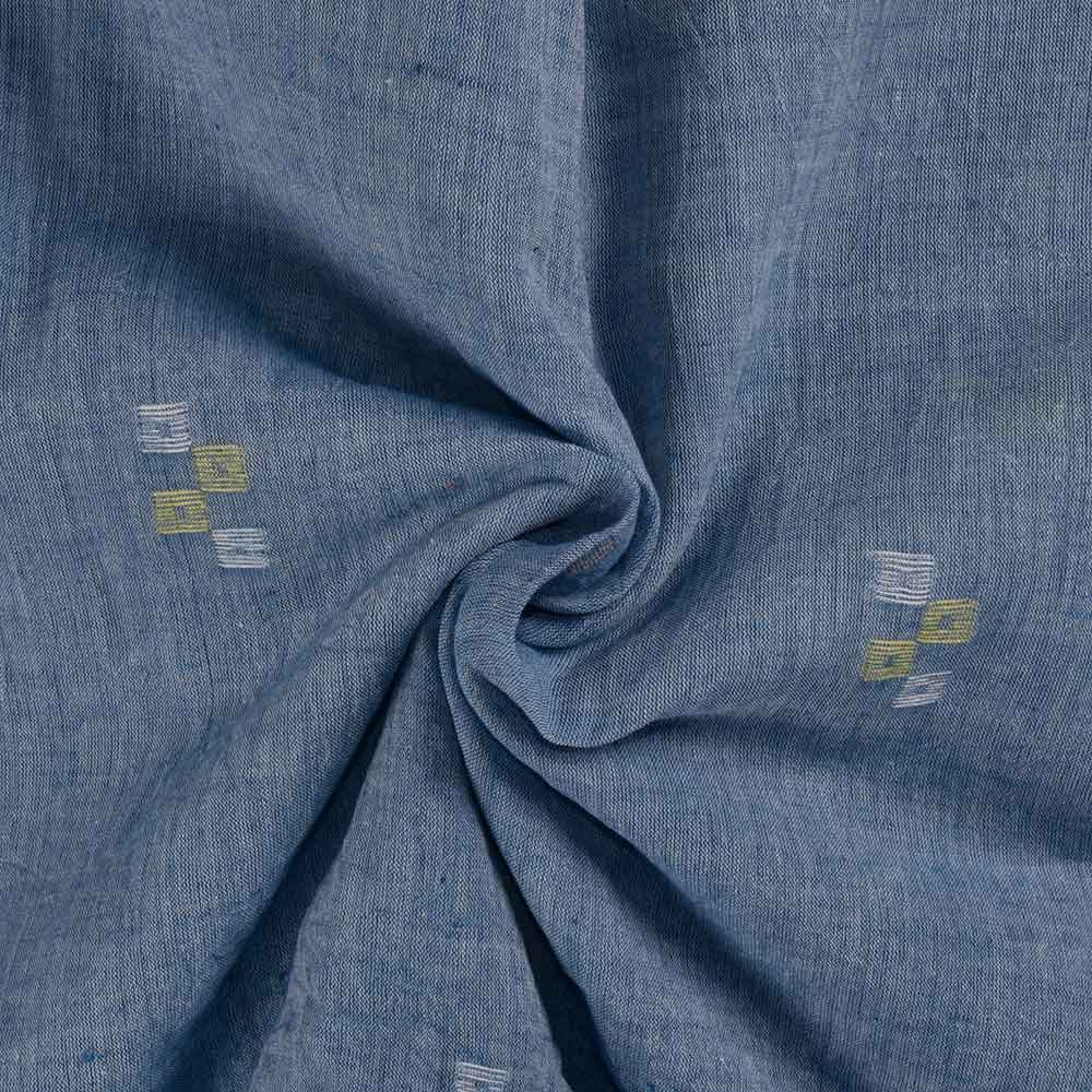 Geometric Blue Jamdani Pure Cotton 60 GSM Handwoven Fabric