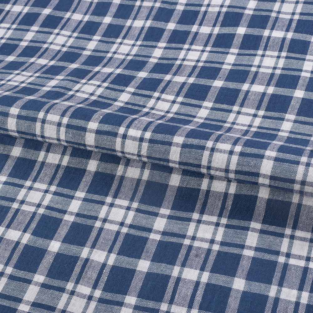 CHECK DARK BLUE & WHITE PURE COTTON 100 GSM HANDWOVEN FABRIC
