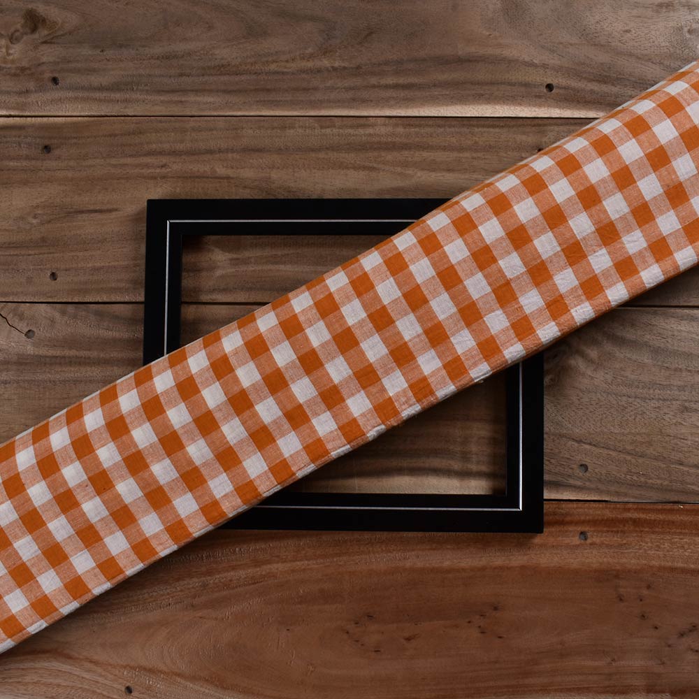 Check Orange Pure Cotton 72 GSM Handwoven Fabric