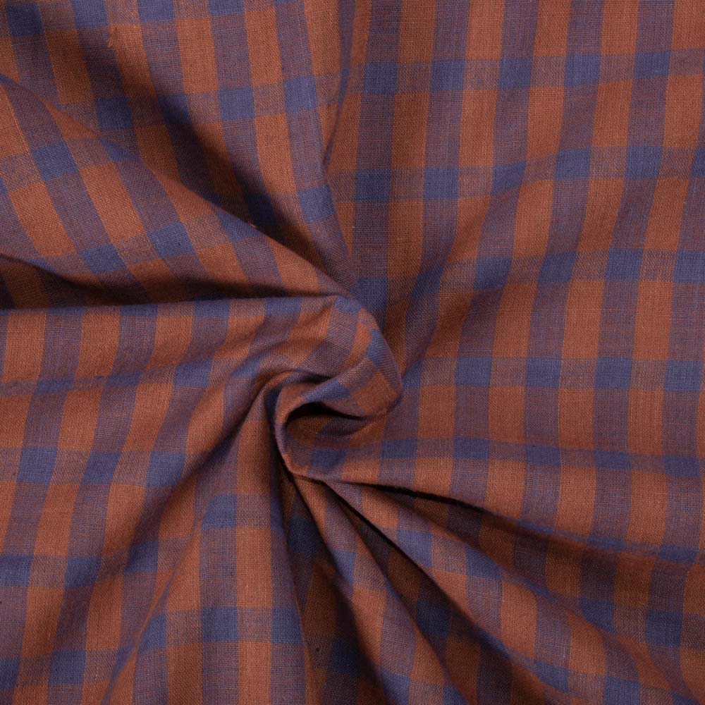 Check Brown Blue Pure Cotton 95 GSM Handwoven Fabric
