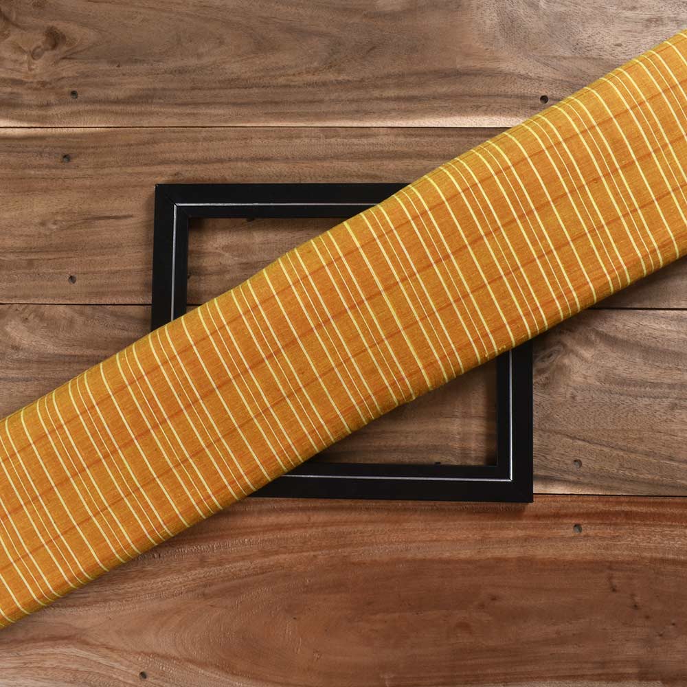 Check Mustard Yellow Pure Cotton 66 GSM Handwoven Fabric