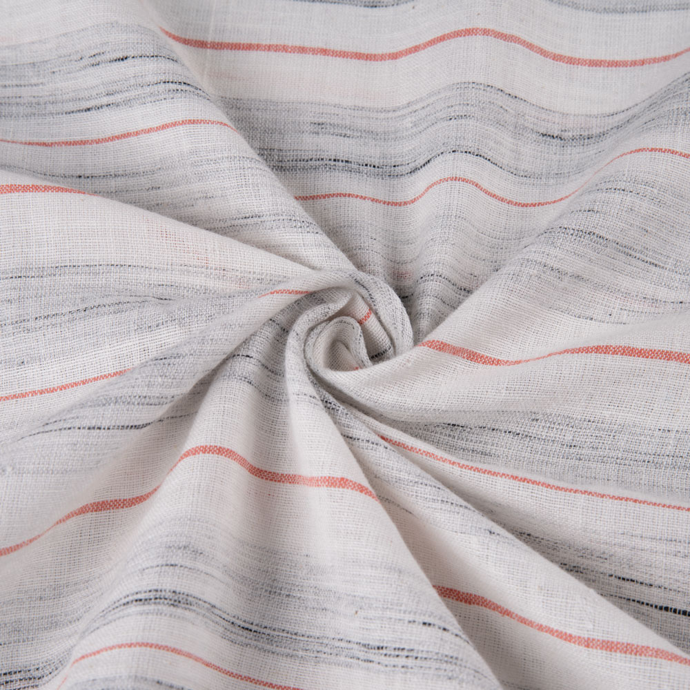 Stripe White & Grey Yarn Tie Dye Pure Cotton 95 GSM Handwoven Fabric