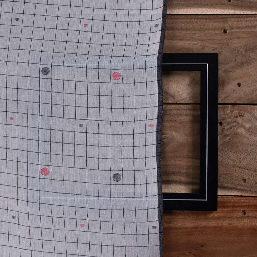 GEOMETRIC CHECK WHITE JAMDANI PURE COTTON 54 GSM HANDWOVEN FABRIC