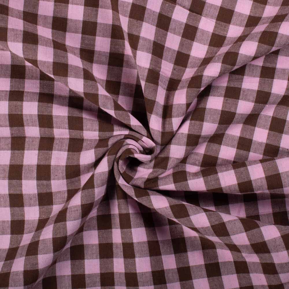 Dark Brown & Baby Pink Check Pure Cotton 100 GSM Handwoven Fabric 793
