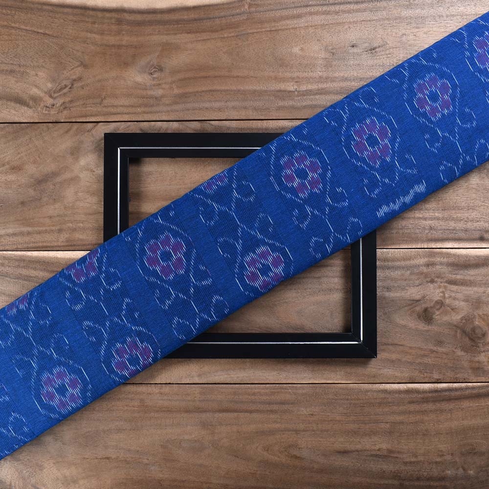 Blue Ikkat Pure Cotton 80 GSM Handwoven Fabric