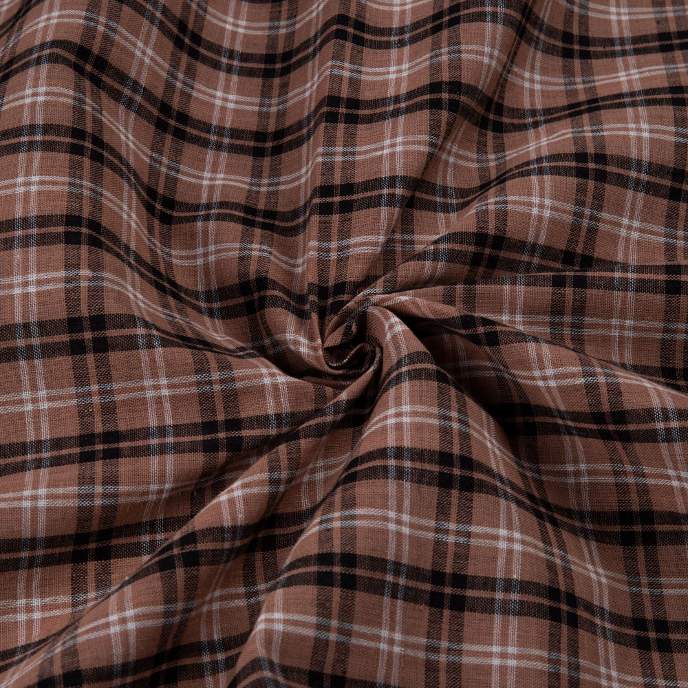 Check Brown Black Pure Cotton 93 GSM Handwoven Fabric 234