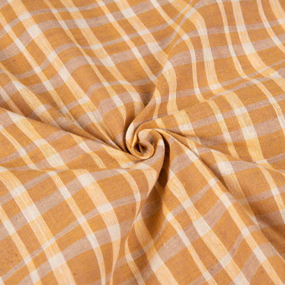 Check Mustard Pure Cotton 95 GSM Handwoven Fabric