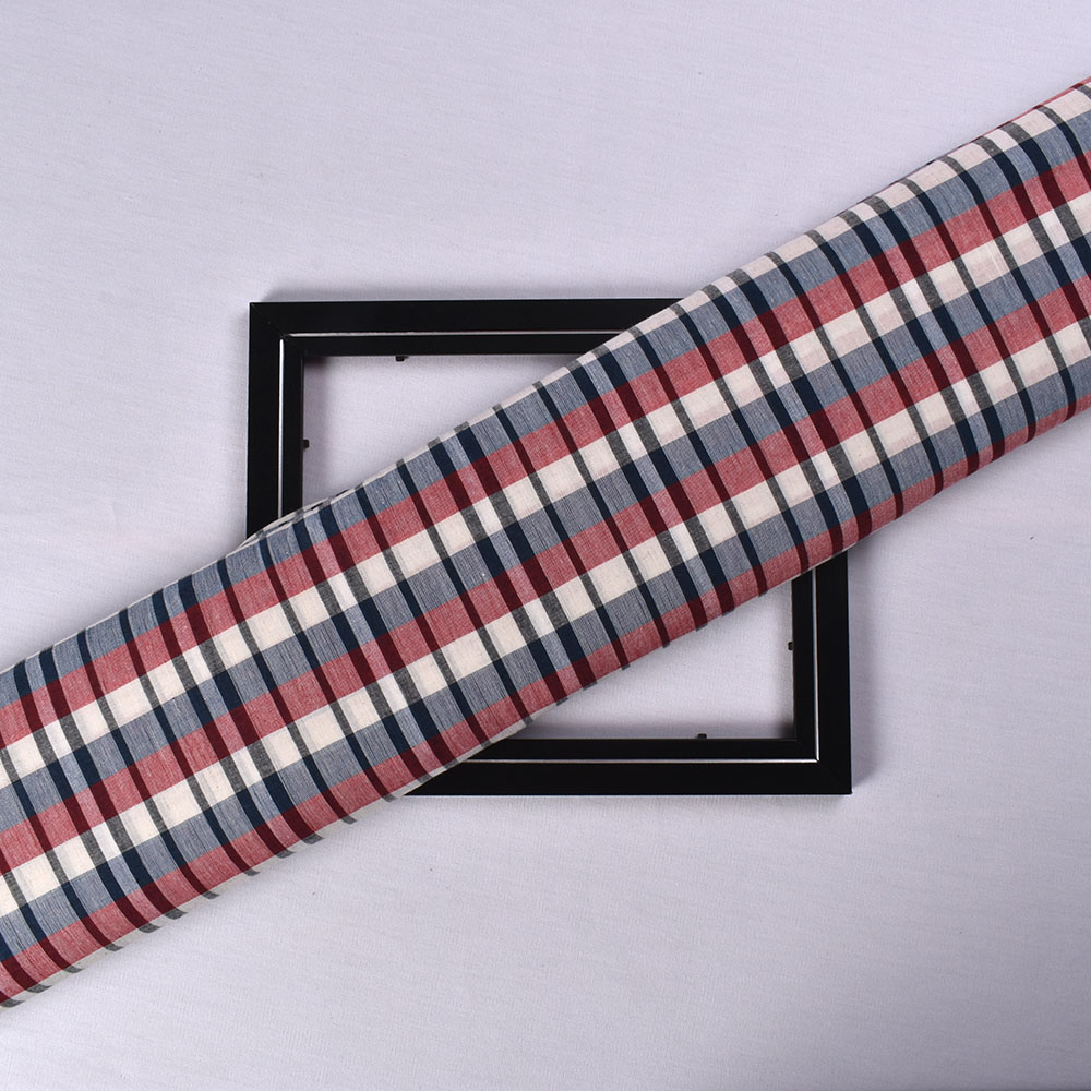 Check Multicolor Pure Cotton 100 GSM Handwoven Fabric 582