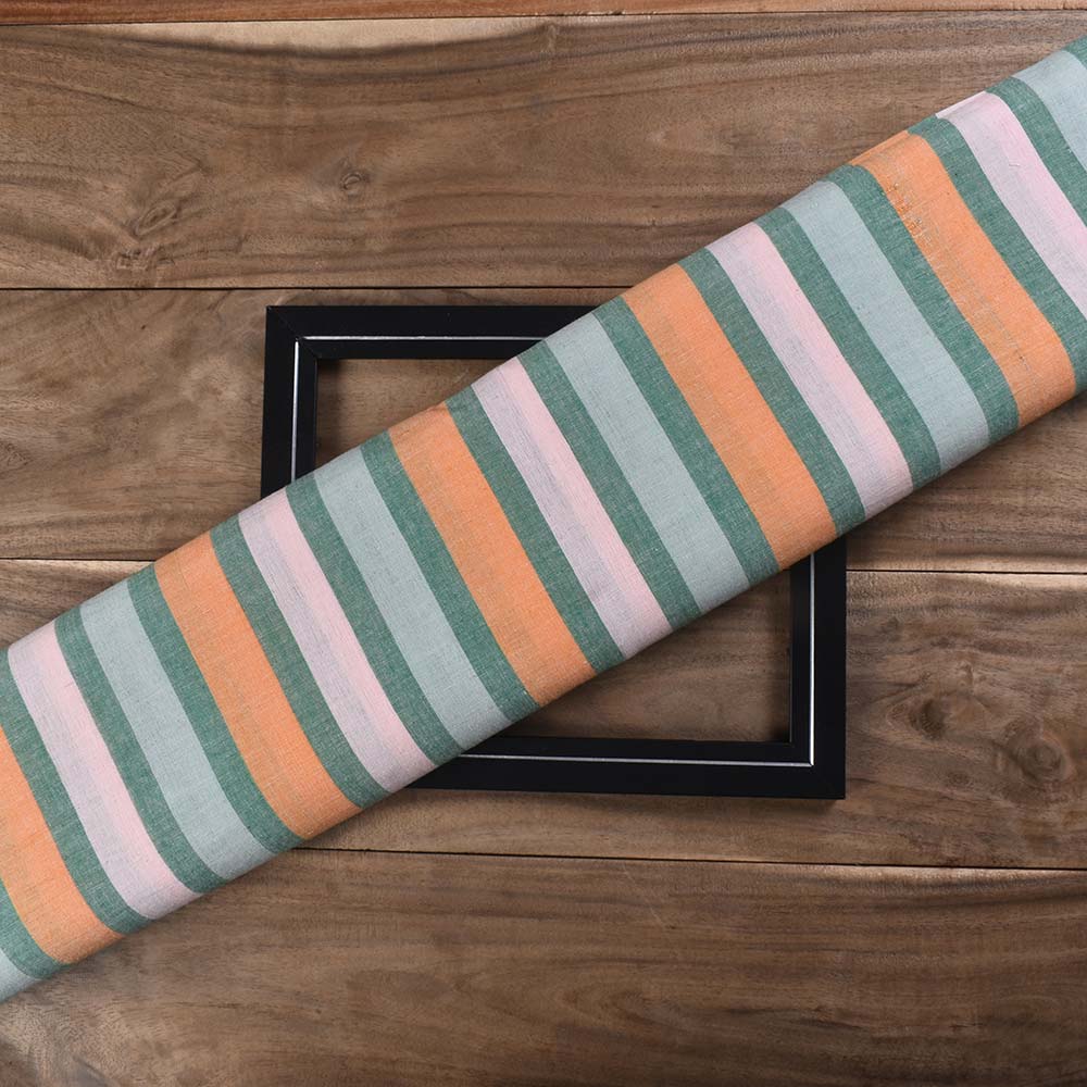 Stripe Multicolor Pure Cotton 100 GSM Handwoven Fabric