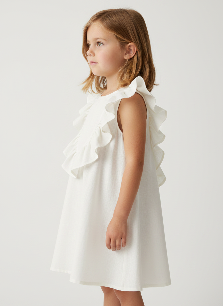 Ruffled V Kids Dress