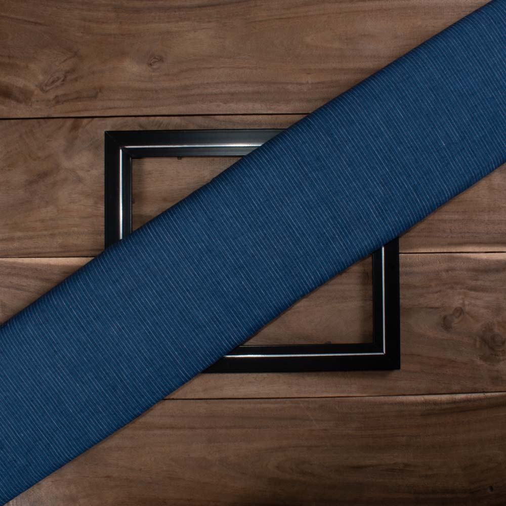 Stripe Navy Blue White Pure Cotton 65 GSM Handwoven Fabric 