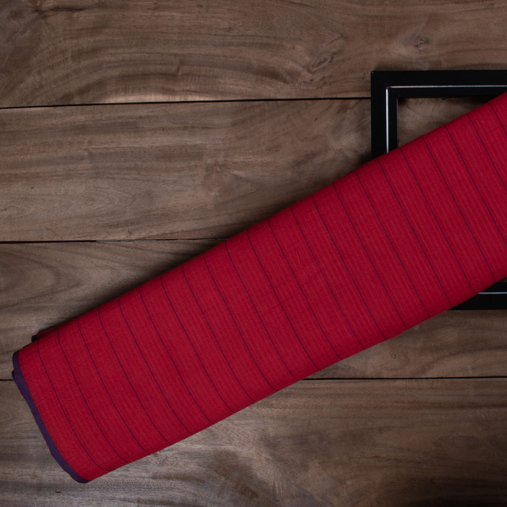 Check Blue Red 80 GSM Pure Cotton Handwoven Fabric 45