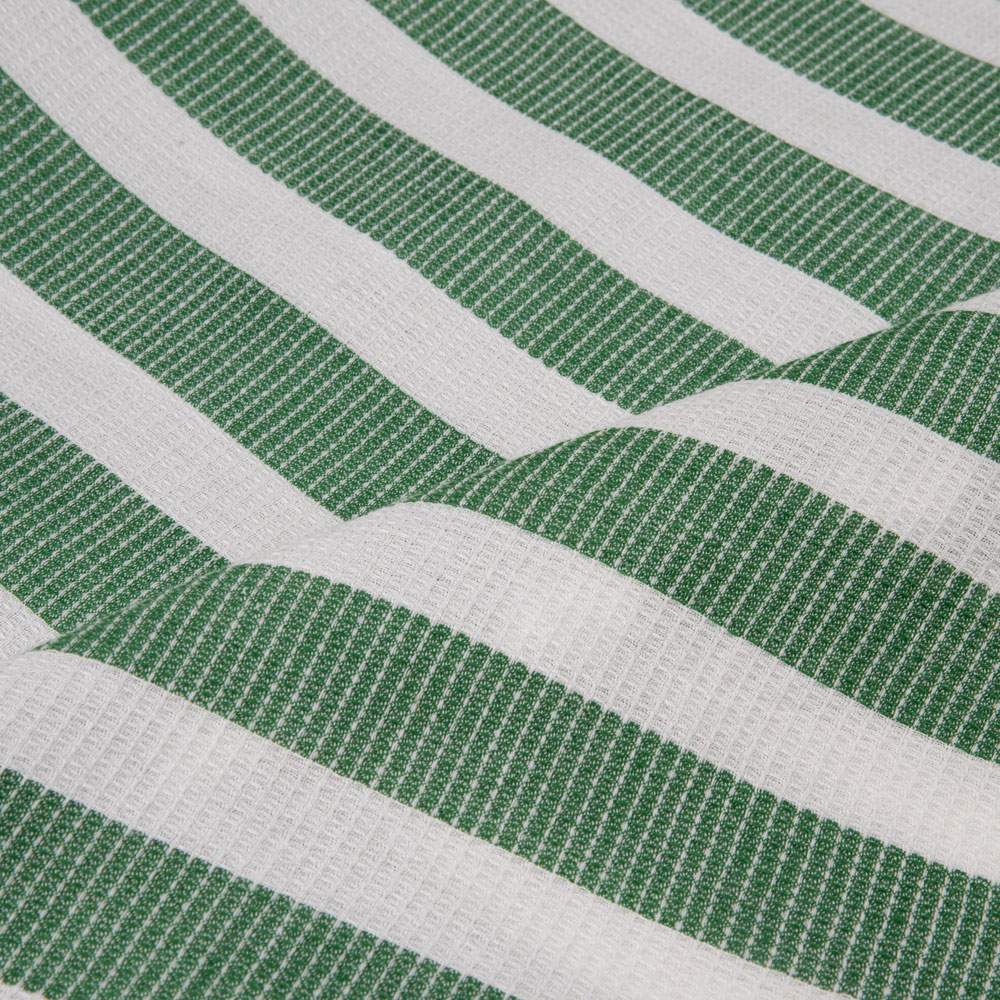STRIPE GREEN & WHITE HONEYCOMB WEAVE PURE COTTON 105 GSM  FABRIC