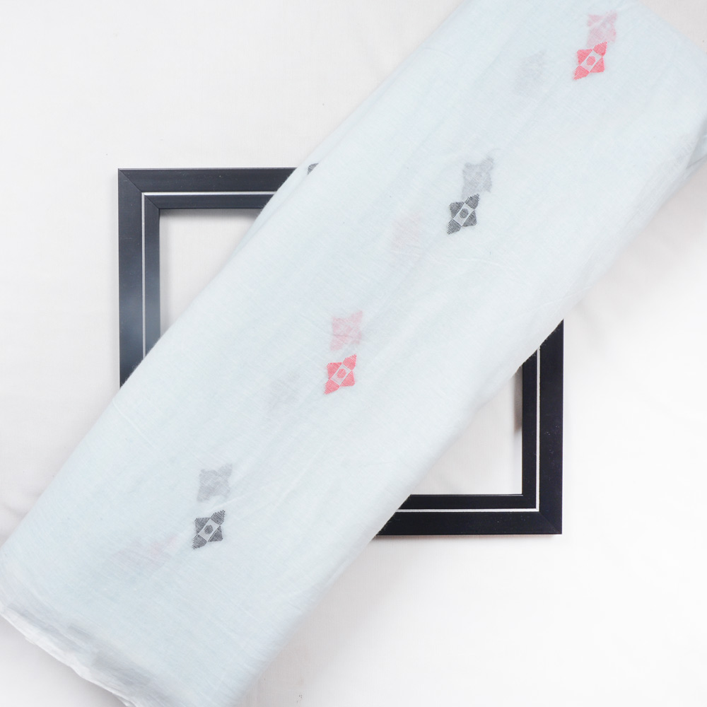 Geometric Light Blue Jamdani Pure Cotton 55 GSM Fabric