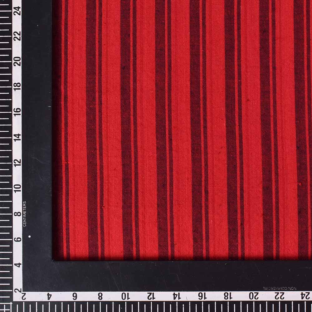 STRIPE RED BROWN PURE KHADI 130 GSM HANDWOVEN FABRIC