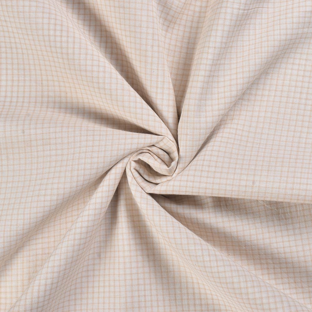 Check Cream and White Pure Cotton 56 GSM Handwoven Fabric