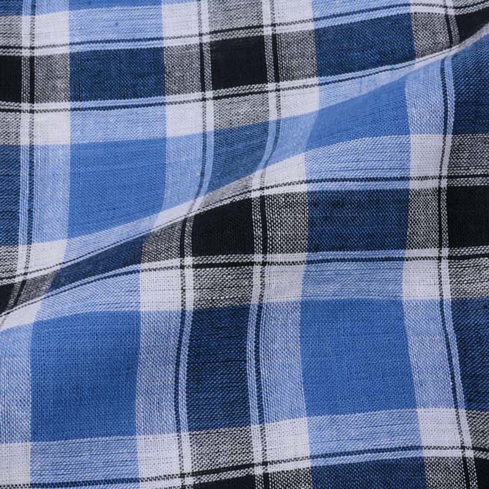 CHECK BLUE & BLACK PURE COTTON 108 GSM HANDWOVEN FABRIC