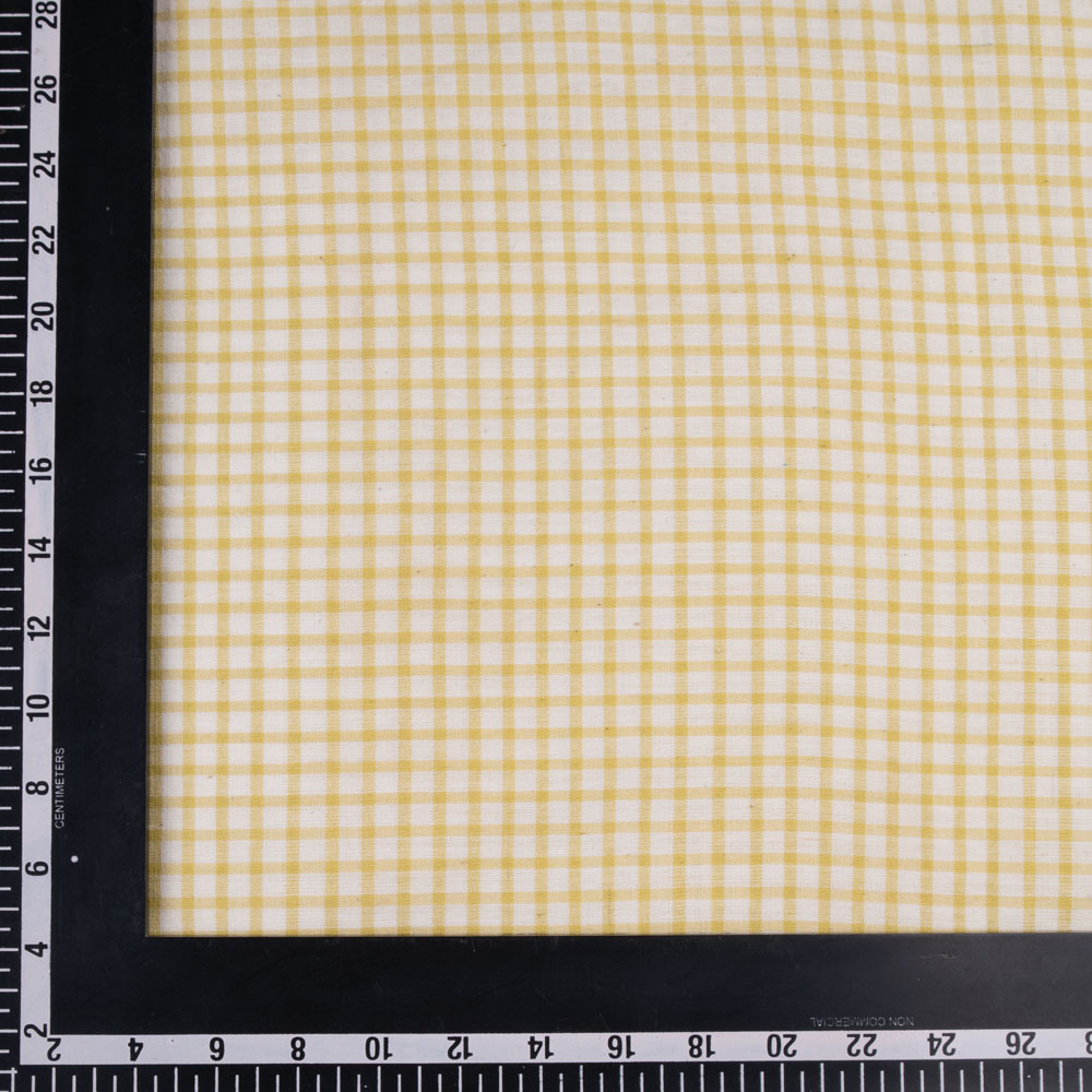 CHECK WHITE & YELLOW PURE COTTON 107 GSM HANDWOVEN FABRIC