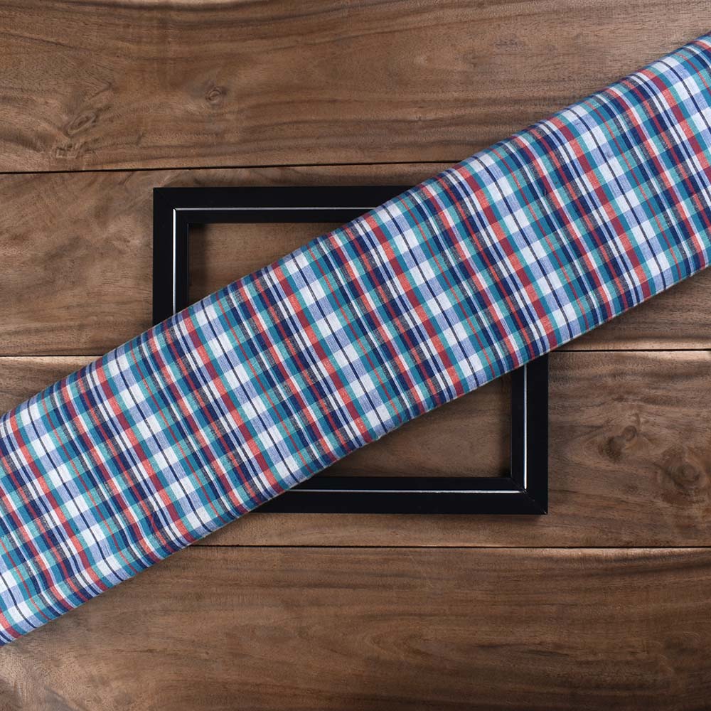 Check Multicolour Pure Cotton 95 GSM Handwoven Fabric 480