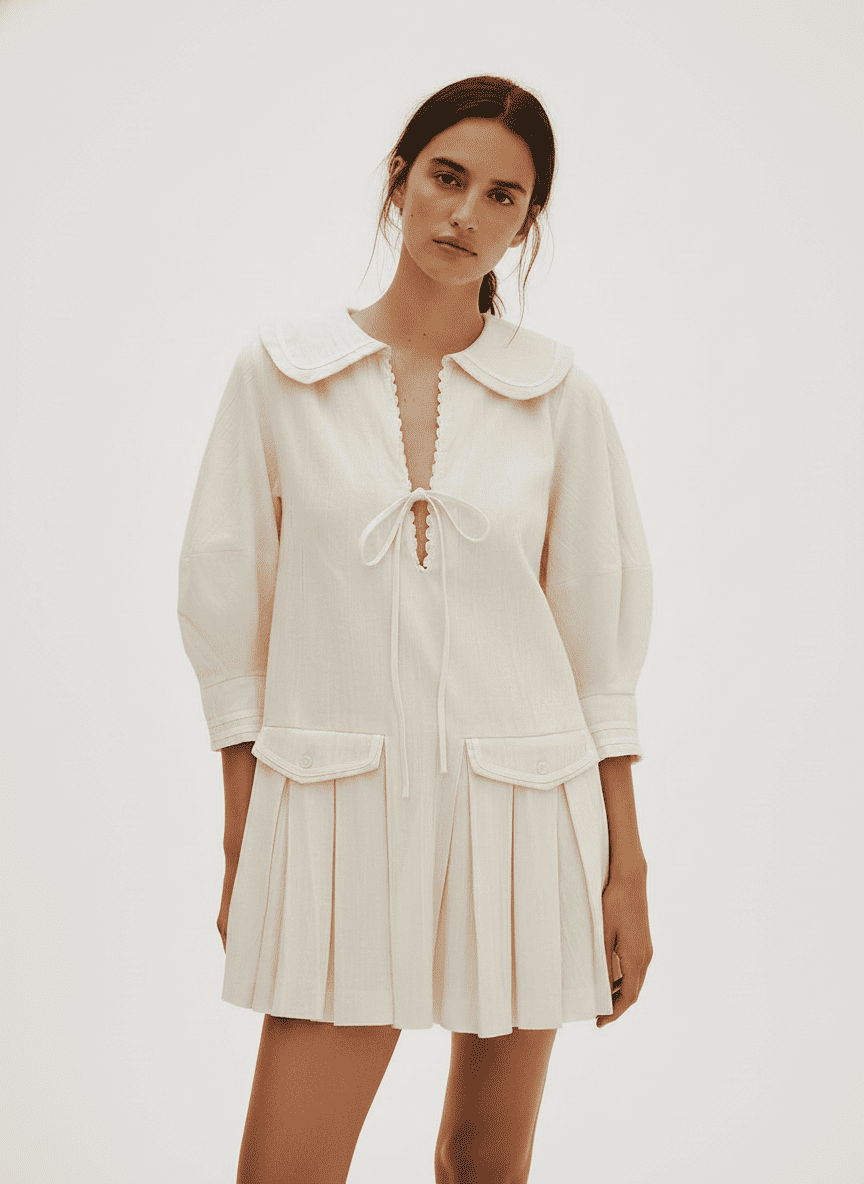 Pleated Relaxed Dress With Sailor Collar