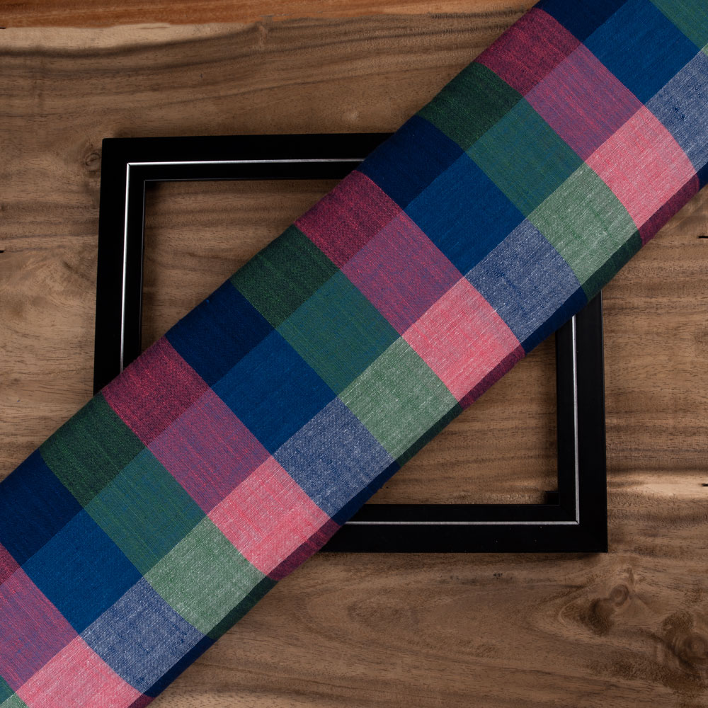Check Multicolour Pure Cotton 98 GSM Handwoven Fabric 316