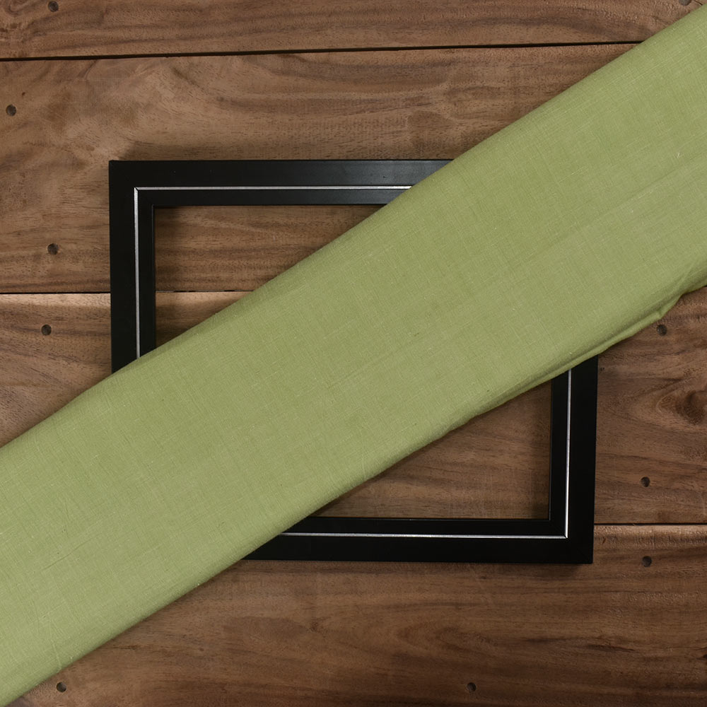 Chambray Green Khadi Cotton 92 GSM Handwoven Fabric As18