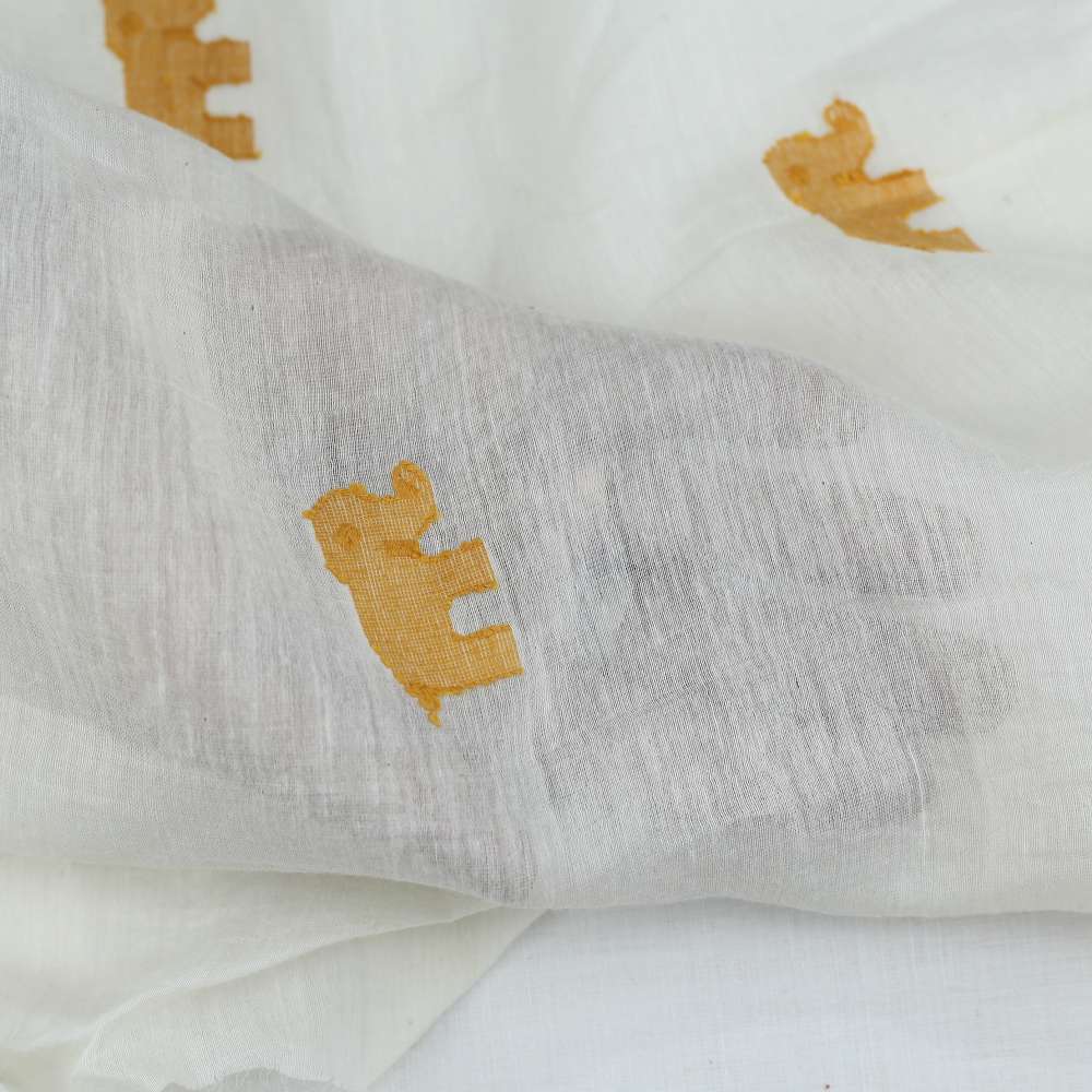 GEOMETRIC ELEPHANT CREAM JAMDANI COTTON SILK BLEND 43 GSM FABRIC