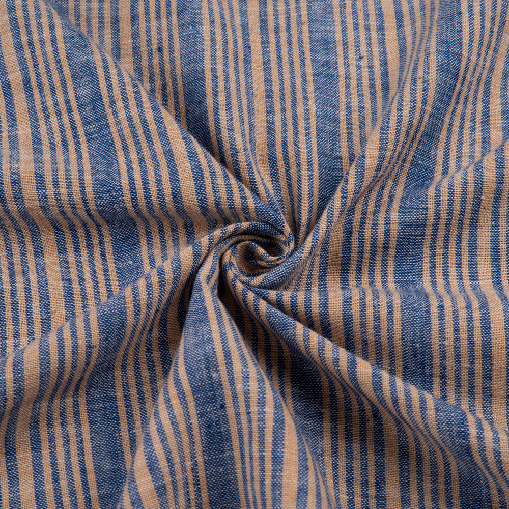Stripe Blue & Beige Pure Khadi 121 GSM Handspun & Handwoven Fabric