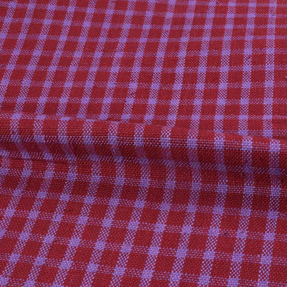 CHECK PURPLE& MAROON PURE KHADI 280 GSM HANDWOVEN FABRIC