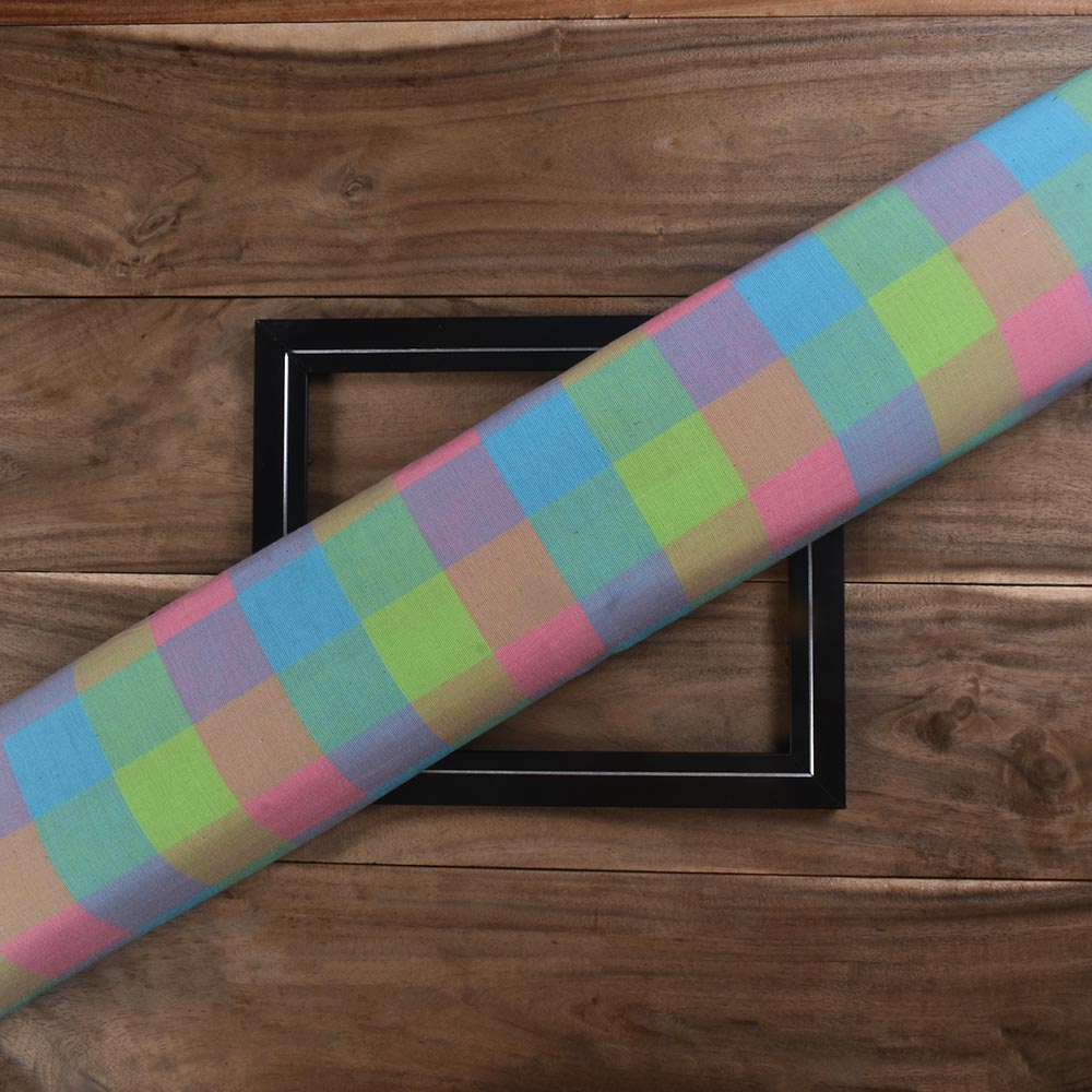 Check Multicolor Pure Cotton 98 GSM Handwoven Fabric 419
