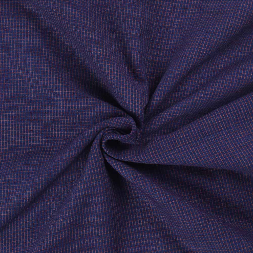 Check Blue Brown Pure Cotton 85 GSM Handwoven Fabric