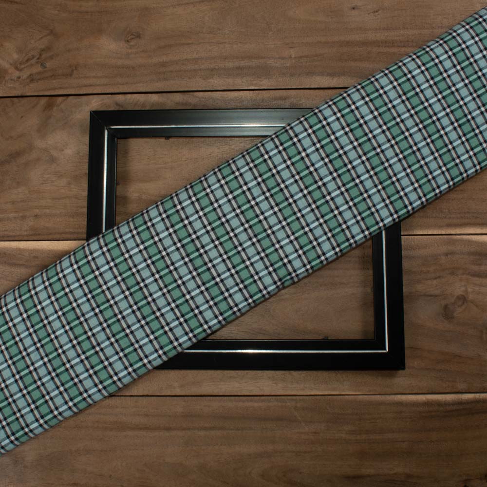 CHECK BLUE & TEAL PURE COTTON 94 GSM HANDWOVEN FABRIC