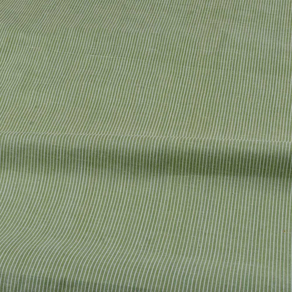 STRIPE LIGHT GREEN & WHITE KHADI COTTON 101 GSM HANDWOVEN FABRIC