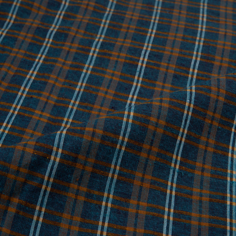 CHECK BLUE & BROWN PURE COTTON 68 GSM HANDWOVEN FABRIC
