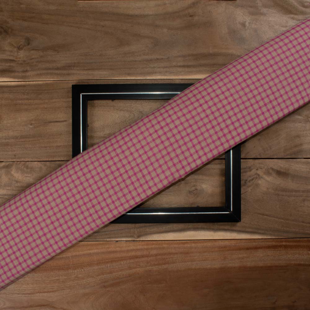 Check Sand and Pink Pure Cotton 70 GSM Handwoven Fabric