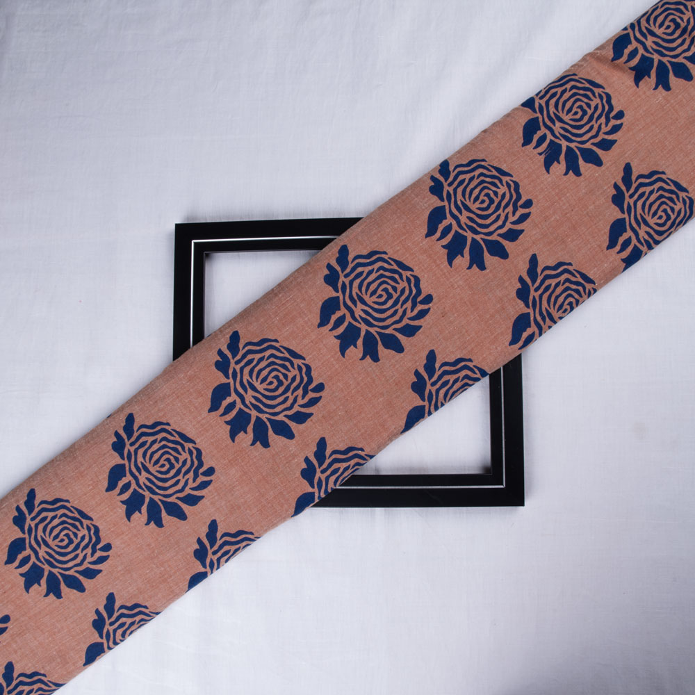 Rose Brown Screenprinted Cotton Khadi 84 GSM Handwoven Fabric
