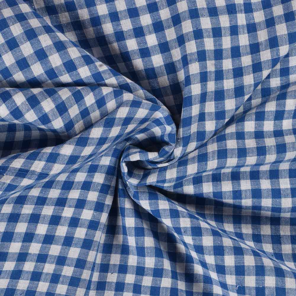 Check White & Blue Pure Cotton 105 GSM Handwoven Fabric